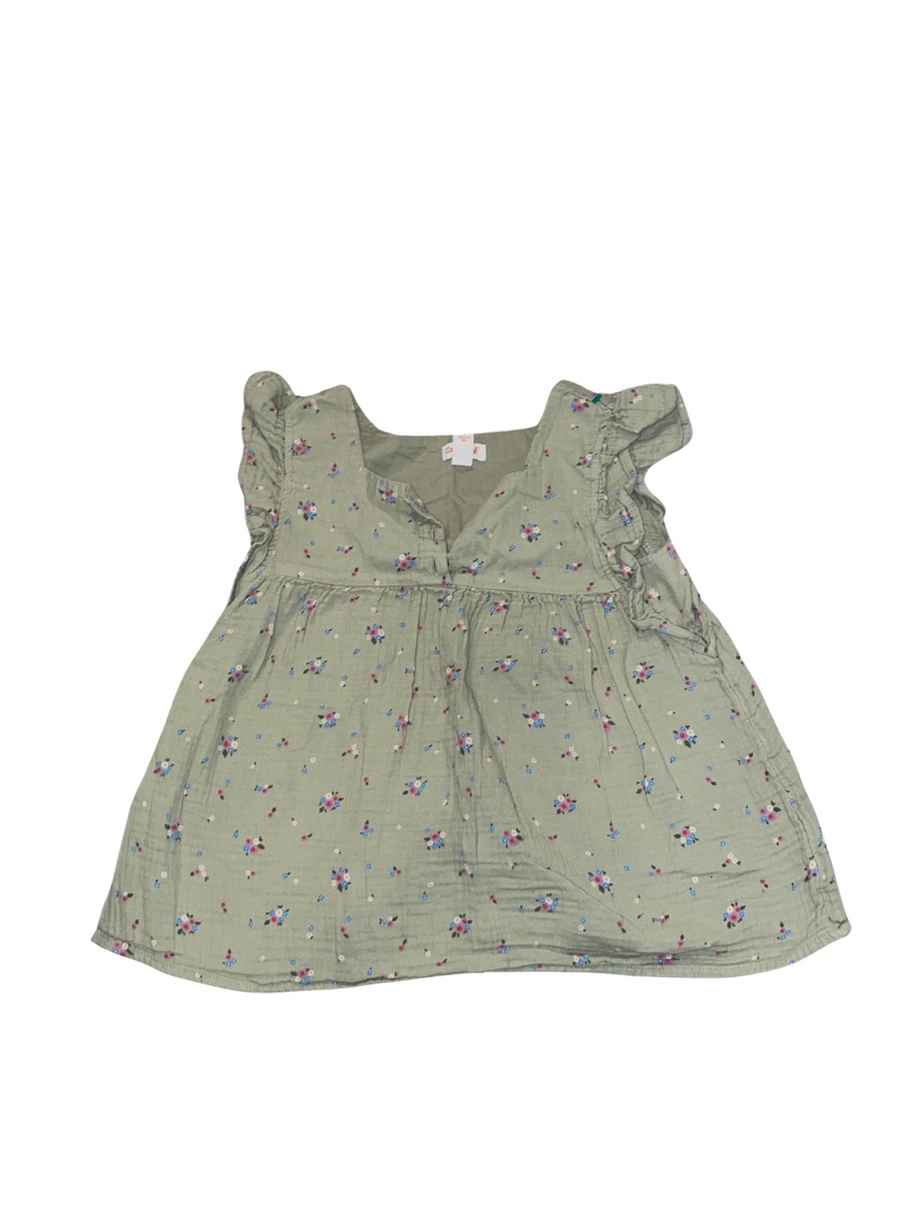 100% Cotton. Light Sage Cotton Top with Subtle Pink Flowers